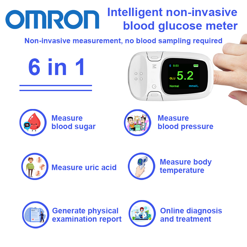 【6-în-1】Glucometru inteligent non-invaziv【măsurarea neinvazivă a glicemiei + măsurarea tensiunii arteriale + măsurarea acidului uric + măsurarea temperaturii corpului + generarea de rapoarte de examinare fizică + diagnostic și tratament online】